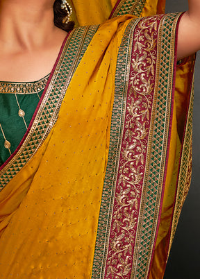 Yellow Satin Silk Saree With Blouse Piece