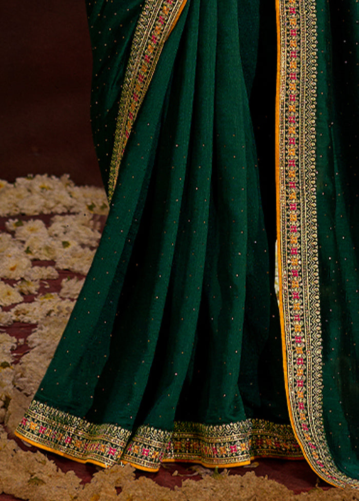 Green Dupion Silk Saree With Blouse Piece