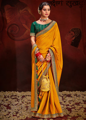 Yellow Dupion Silk Saree With Blouse Piece