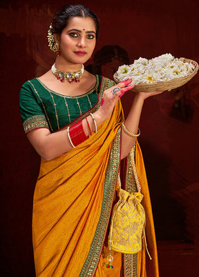 Yellow Dupion Silk Saree With Blouse Piece