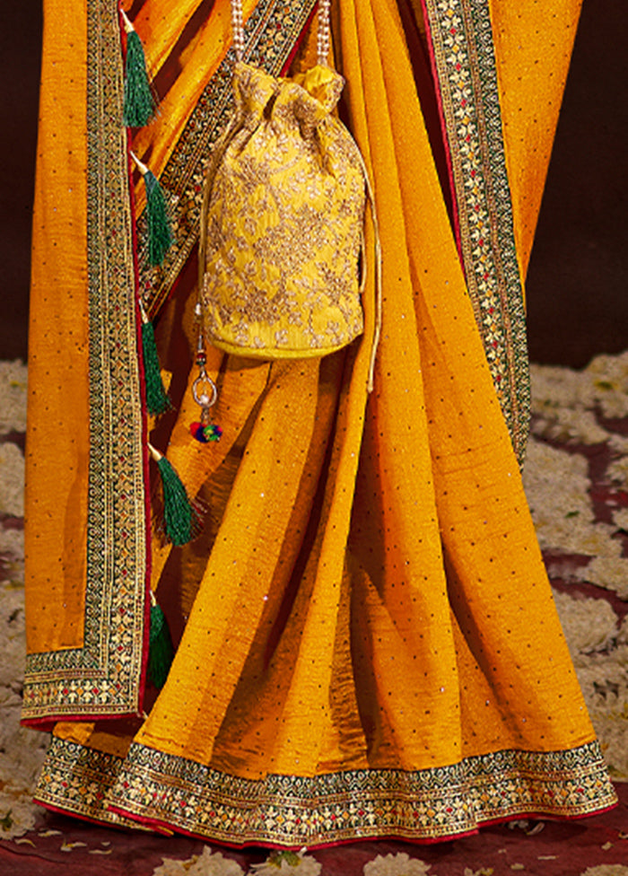 Yellow Dupion Silk Saree With Blouse Piece