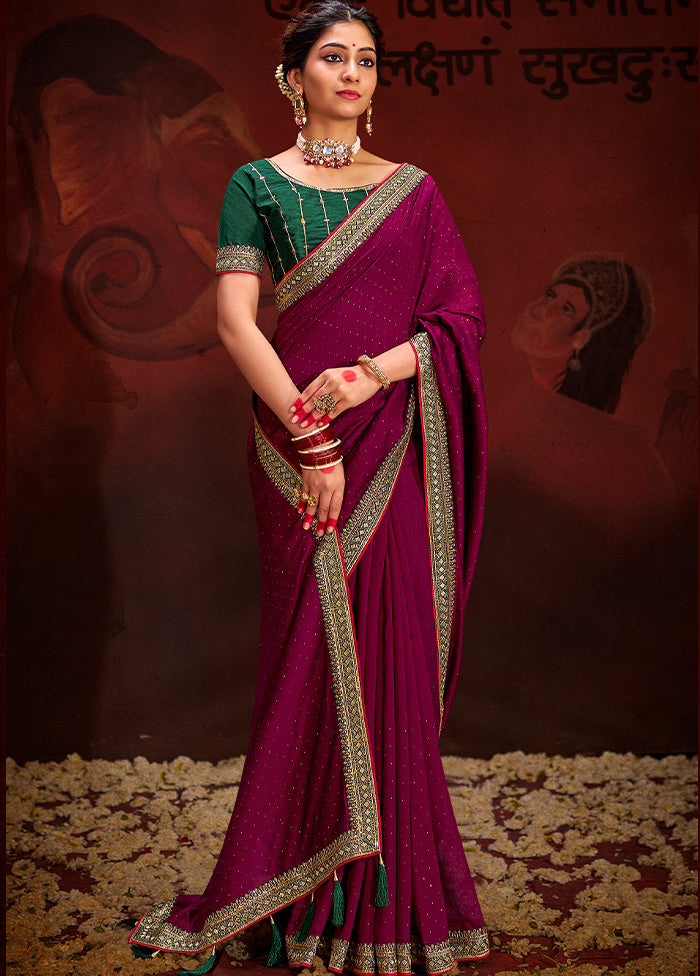 Wine Dupion Silk Saree With Blouse Piece