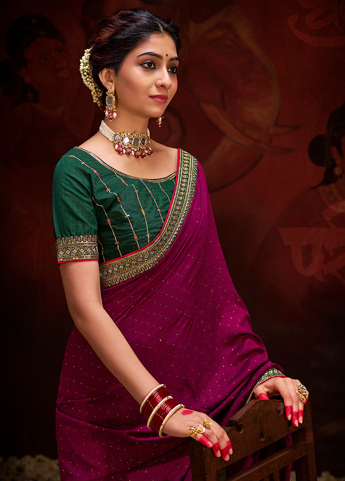 Wine Dupion Silk Saree With Blouse Piece