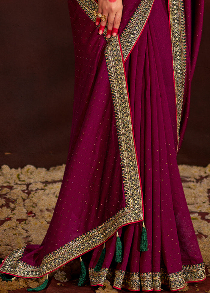 Wine Dupion Silk Saree With Blouse Piece