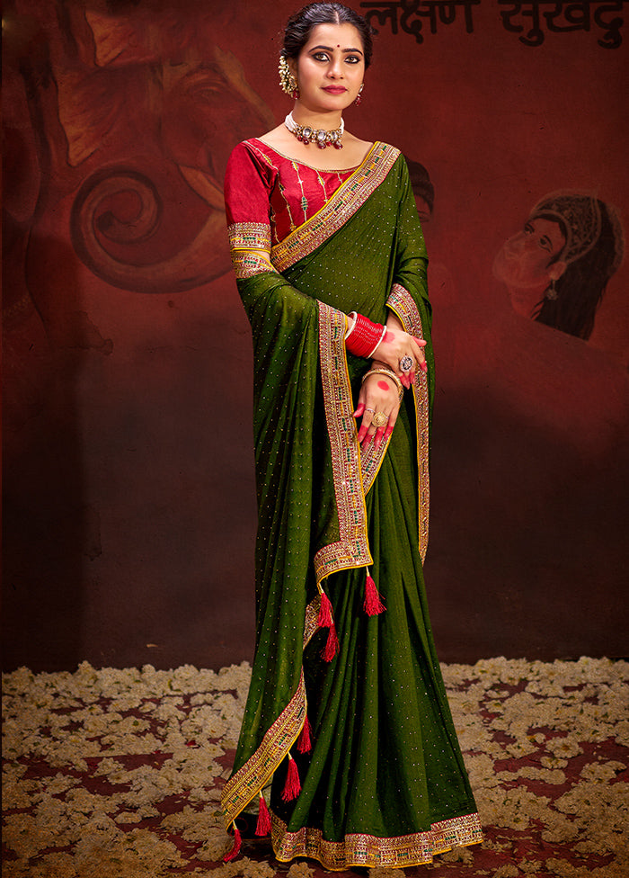 Mehendi Dupion Silk Saree With Blouse Piece