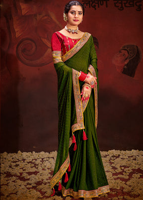 Mehendi Dupion Silk Saree With Blouse Piece