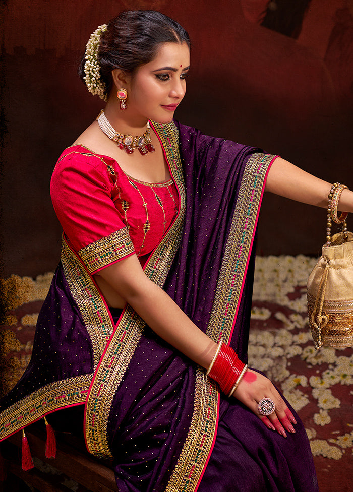 Purple Dupion Silk Saree With Blouse Piece