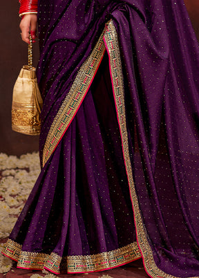 Purple Dupion Silk Saree With Blouse Piece