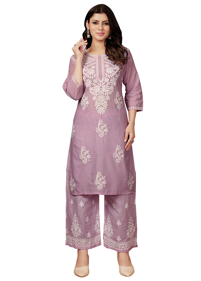 2 Pc Purple Readymade Cotton Kurti Set