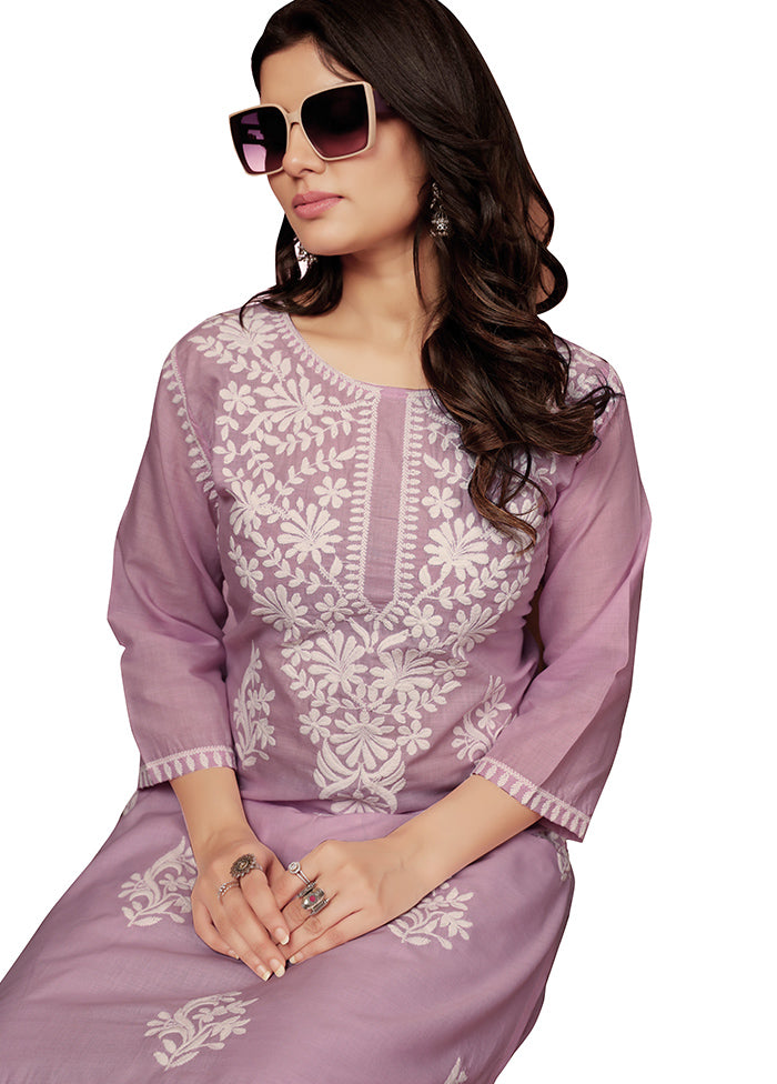 2 Pc Purple Readymade Cotton Kurti Set