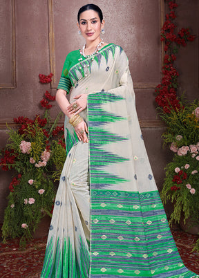 Off White Cotton Saree With Blouse Piece