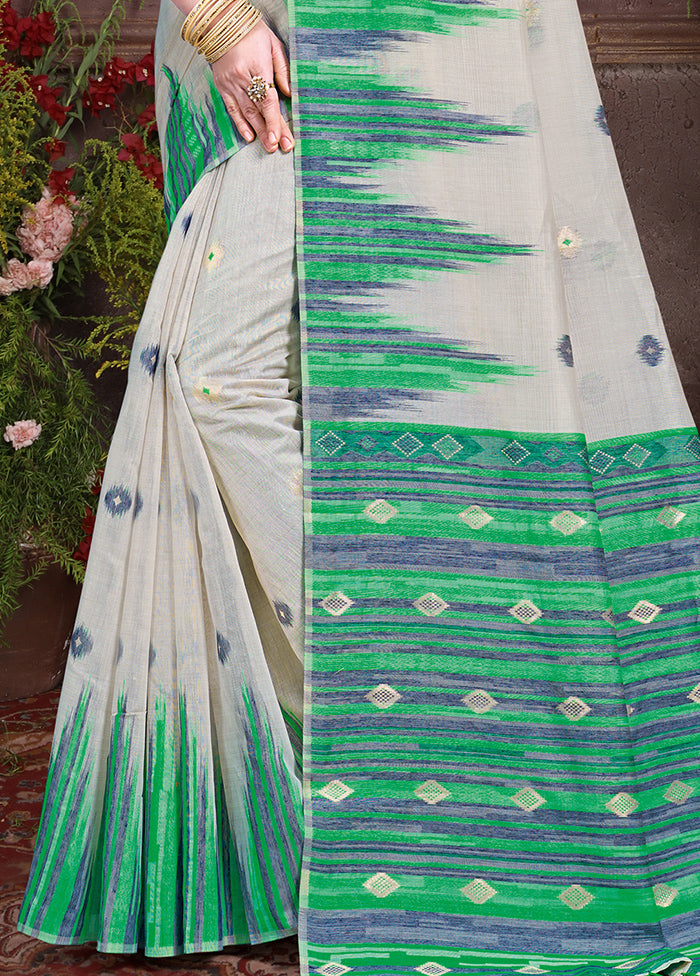 Off White Cotton Saree With Blouse Piece