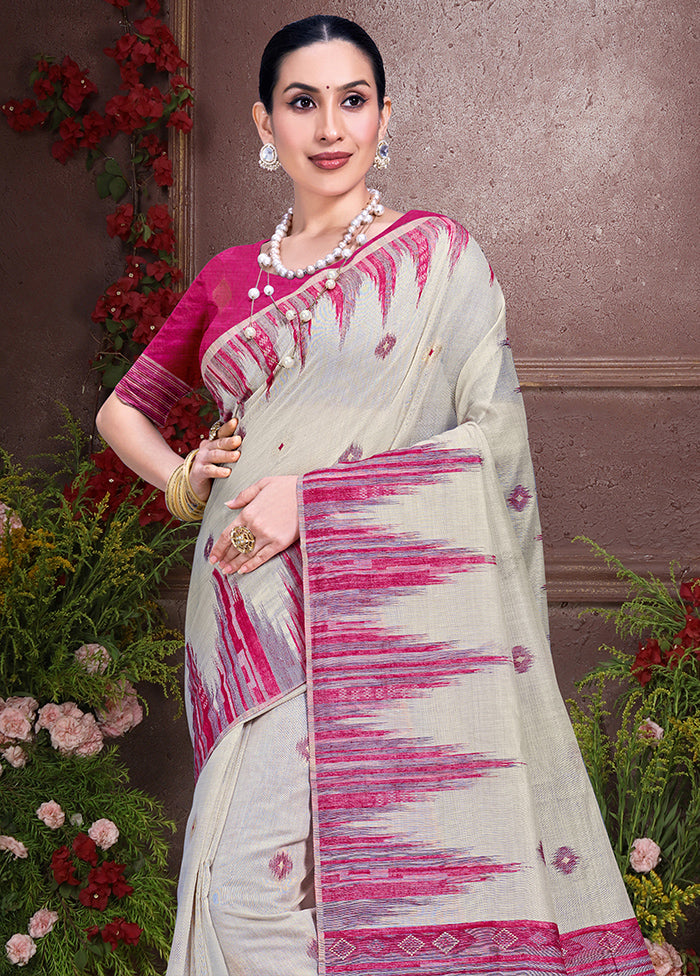 Off White Cotton Saree With Blouse Piece