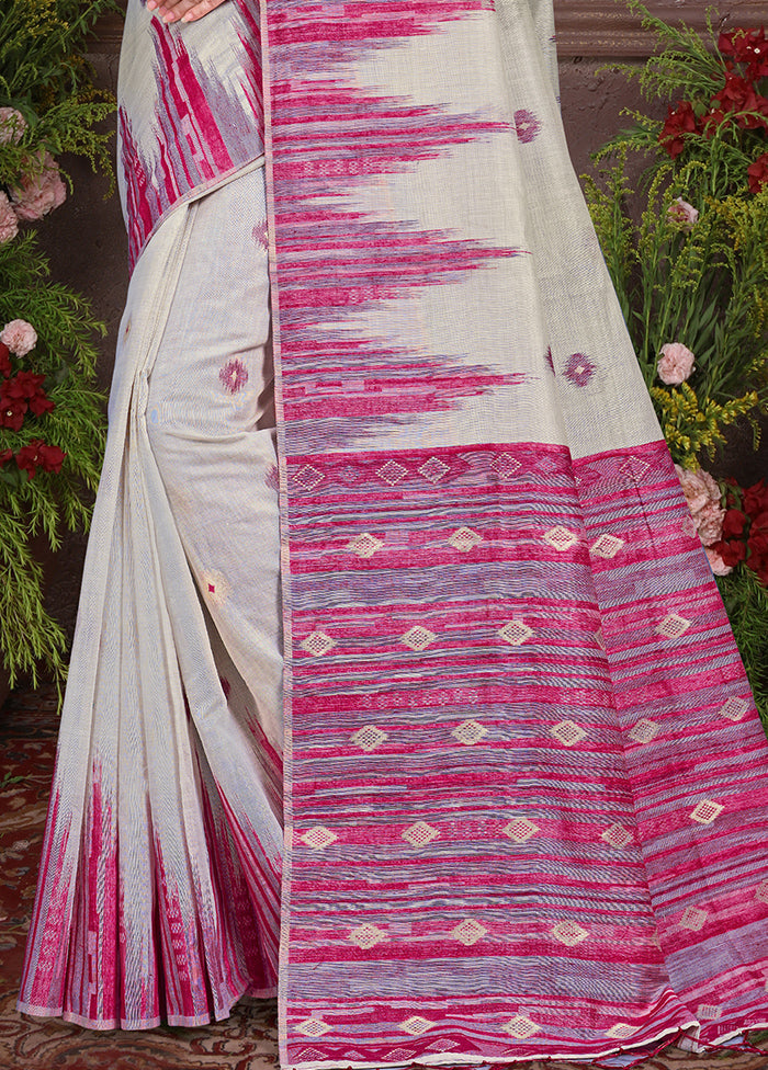 Off White Cotton Saree With Blouse Piece