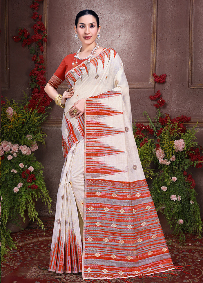 Off White Cotton Saree With Blouse Piece