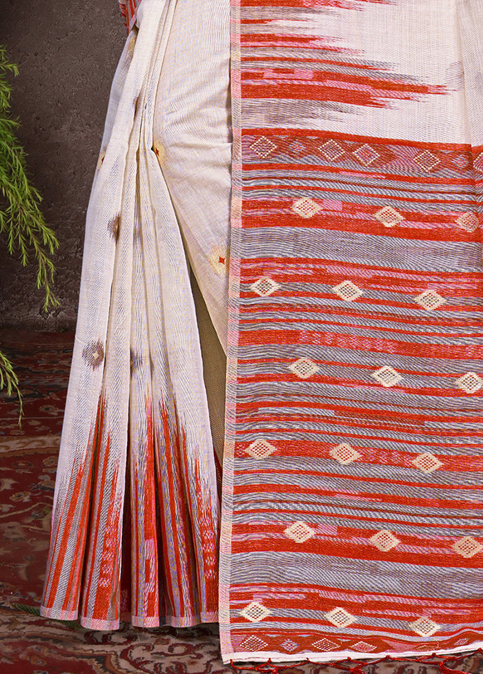 Off White Cotton Saree With Blouse Piece