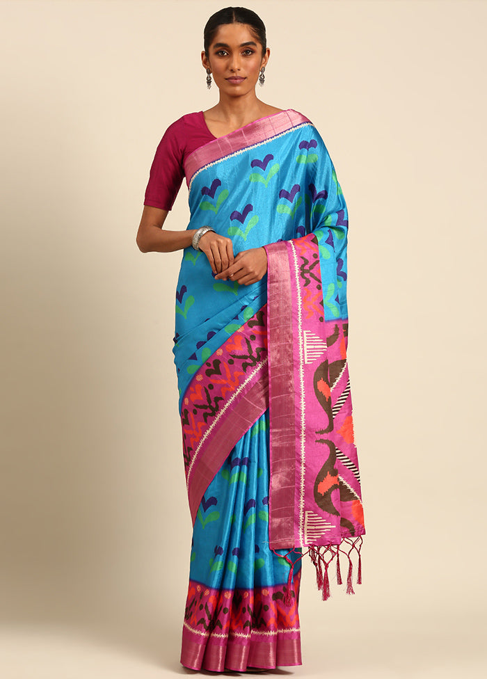 Blue Cotton Saree With Blouse Piece