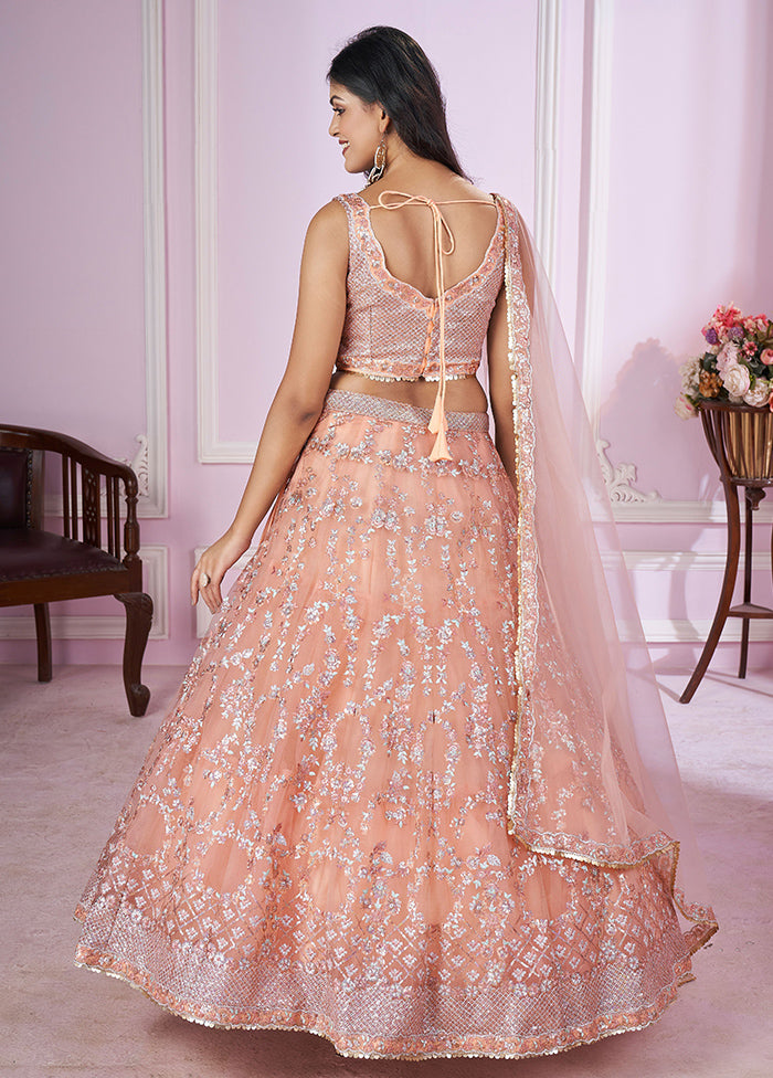 Pink Net Semi Stitched Lehenga Set