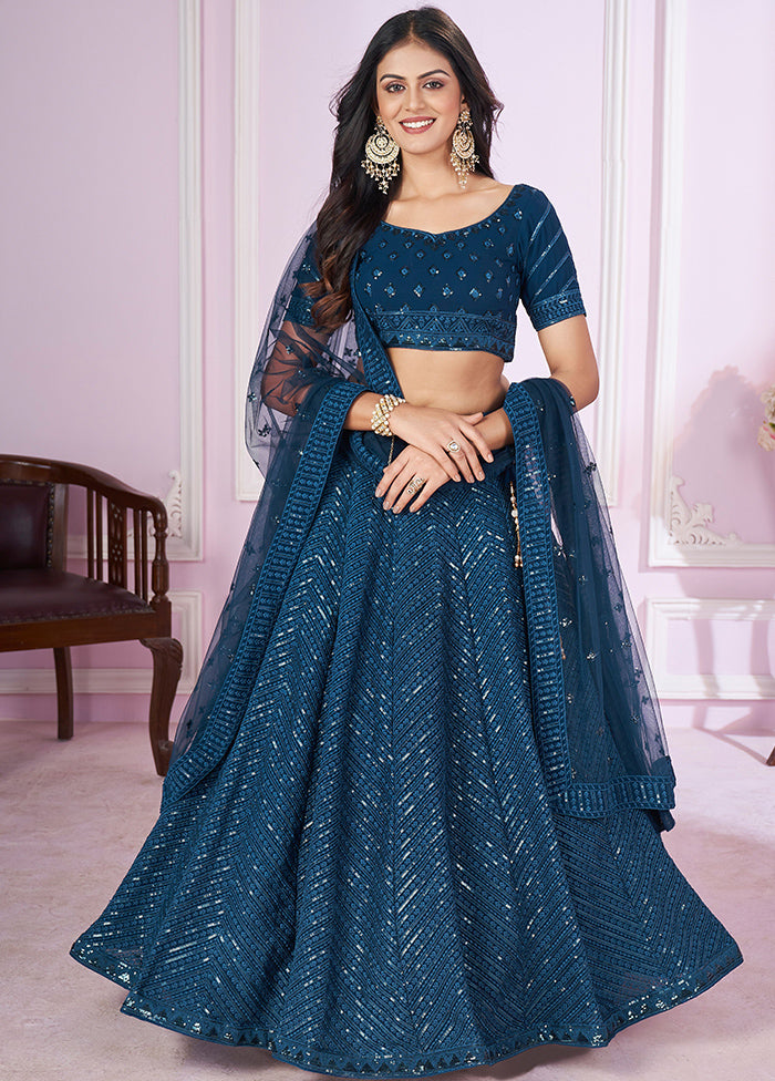 Blue Georgette Semi Stitched Lehenga Set