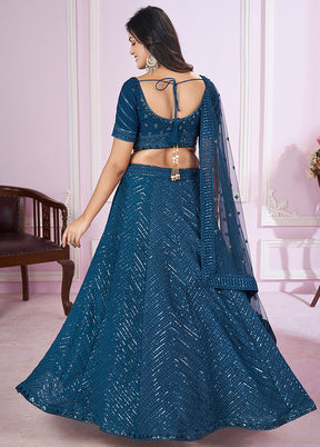 Blue Georgette Semi Stitched Lehenga Set