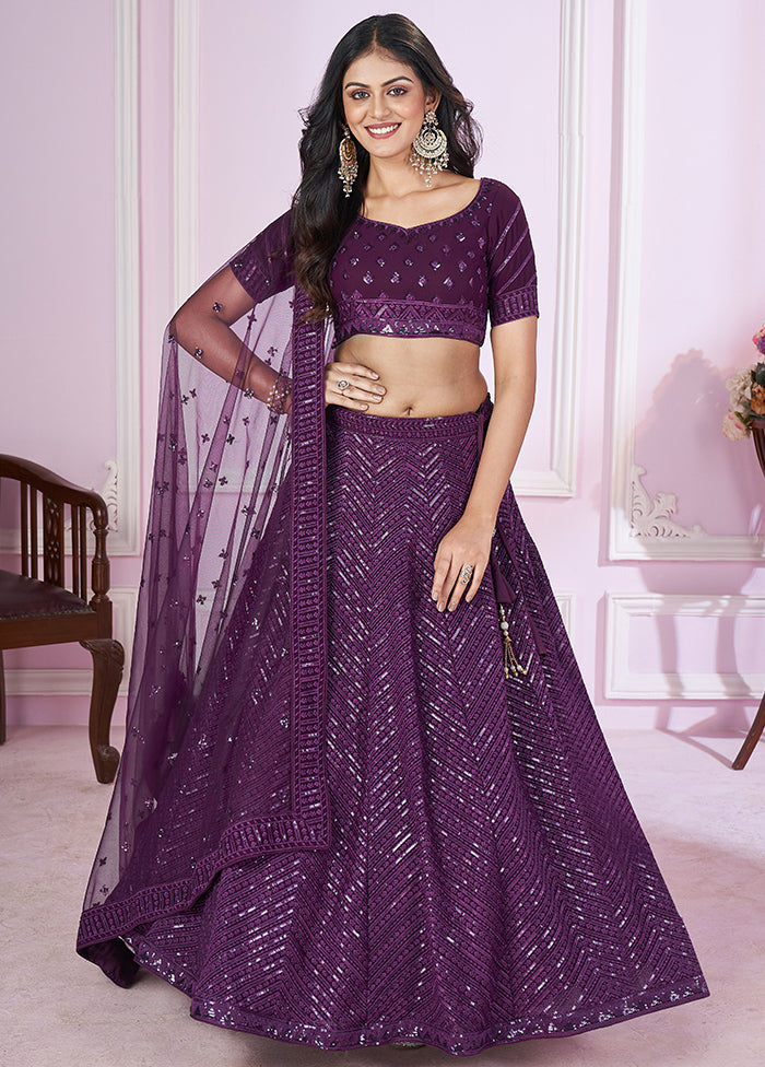 Purple Georgette Semi Stitched Lehenga Set