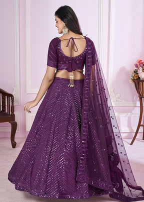 Purple Georgette Semi Stitched Lehenga Set