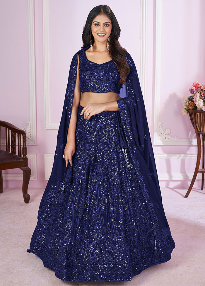 Blue Georgette Semi Stitched Lehenga Set