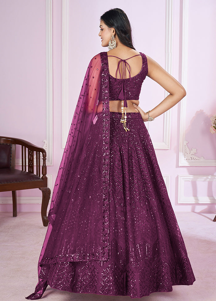 Purple Georgette Semi Stitched Lehenga Set