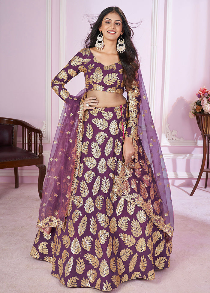 Purple Georgette Semi Stitched Lehenga Set