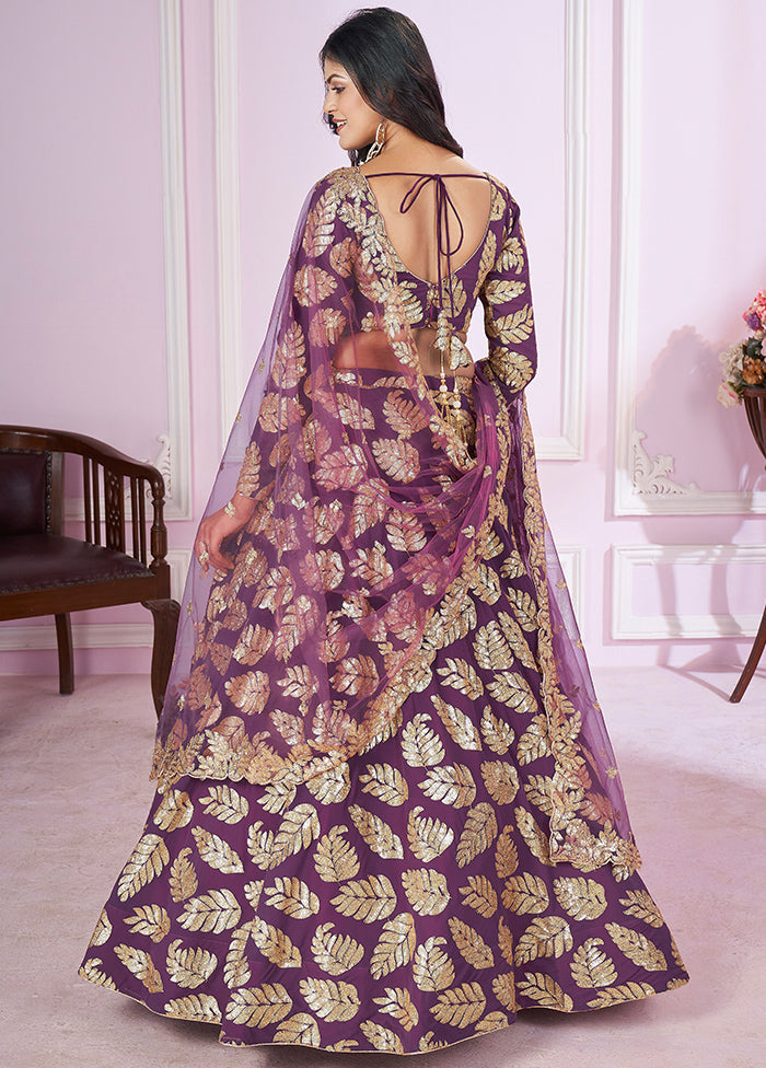 Purple Georgette Semi Stitched Lehenga Set