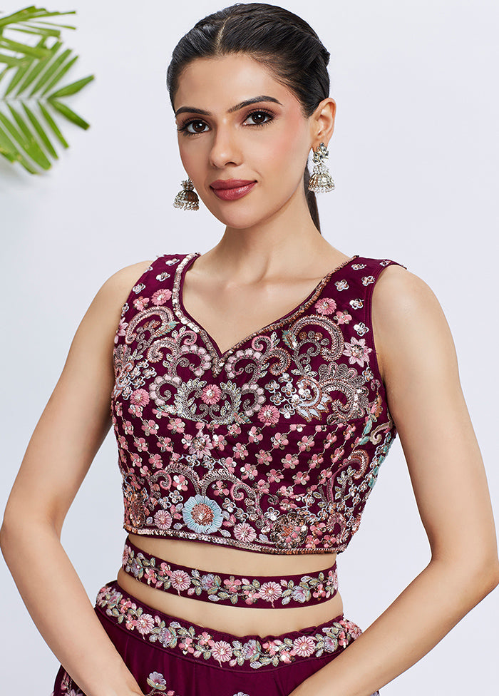 Burgundy Georgette Semi Stitched Lehenga Set