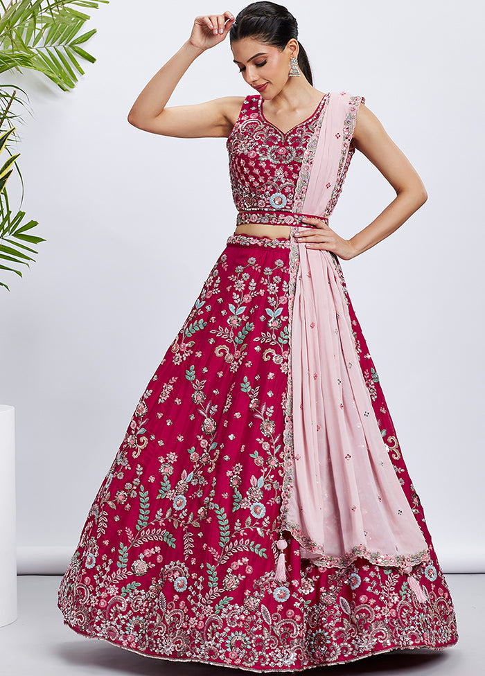 Pink Georgette Semi Stitched Lehenga Set