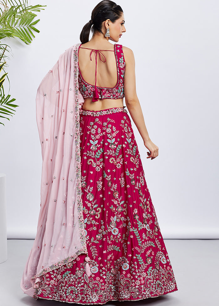 Pink Georgette Semi Stitched Lehenga Set