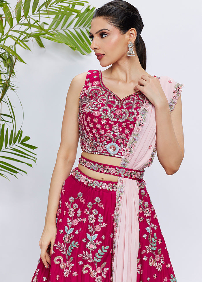 Pink Georgette Semi Stitched Lehenga Set