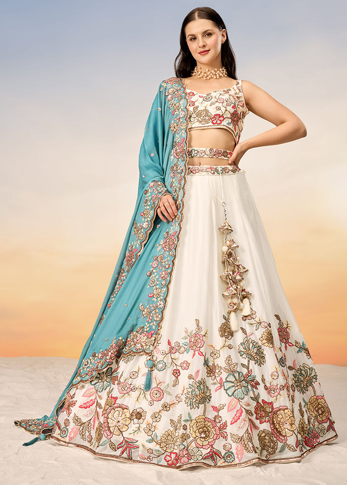 Cream Georgette Semi Stitched Lehenga Set