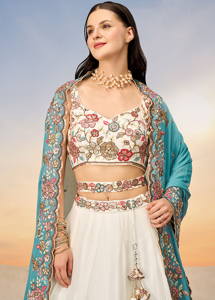 Cream Georgette Semi Stitched Lehenga Set