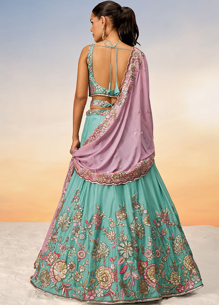 Turquoise Georgette Semi Stitched Lehenga Set