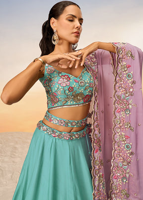 Turquoise Georgette Semi Stitched Lehenga Set