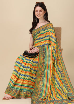 Multicolor Linen Silk Saree With Blouse Piece