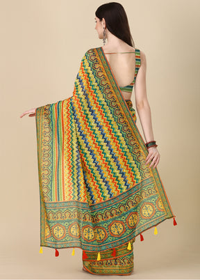 Multicolor Linen Silk Saree With Blouse Piece