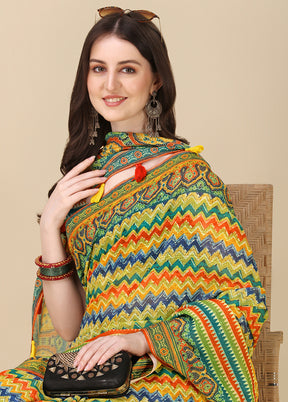 Multicolor Linen Silk Saree With Blouse Piece