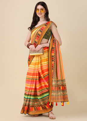 Multicolor Linen Silk Saree With Blouse Piece