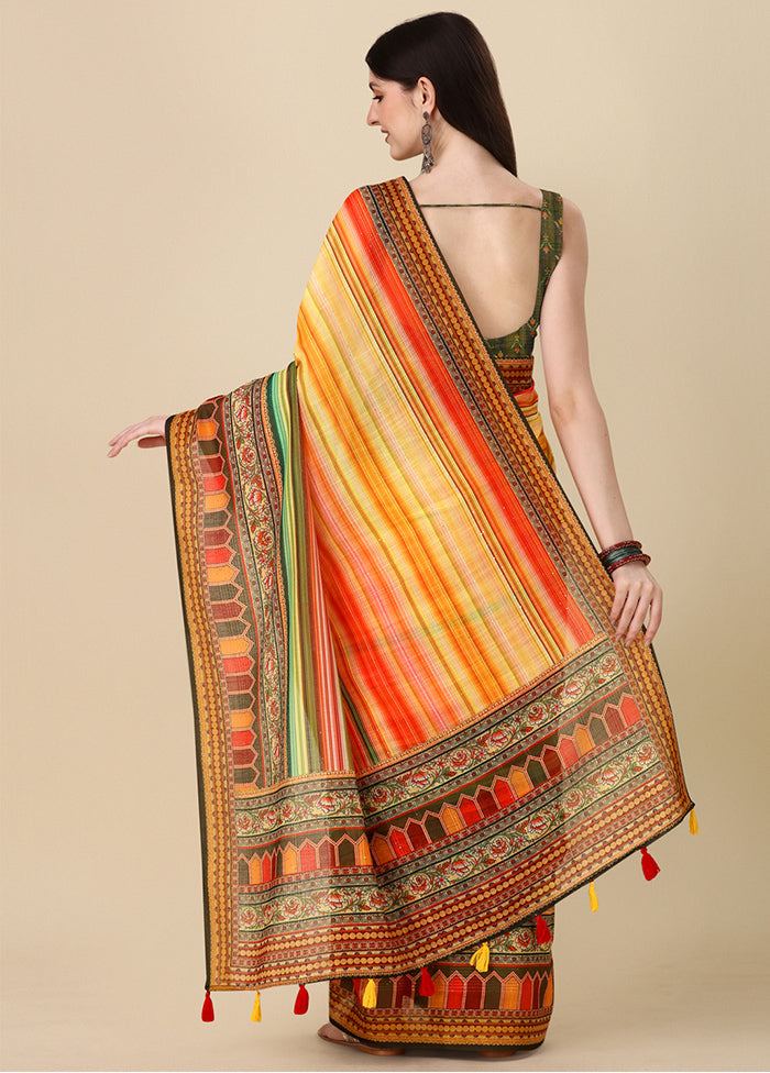 Multicolor Linen Silk Saree With Blouse Piece