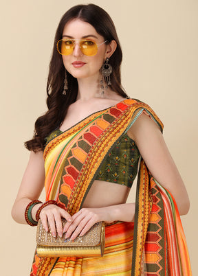 Multicolor Linen Silk Saree With Blouse Piece