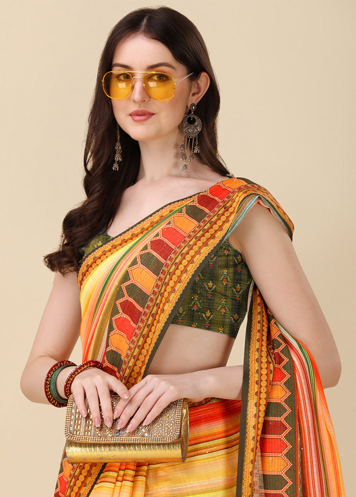 Multicolor Linen Silk Saree With Blouse Piece