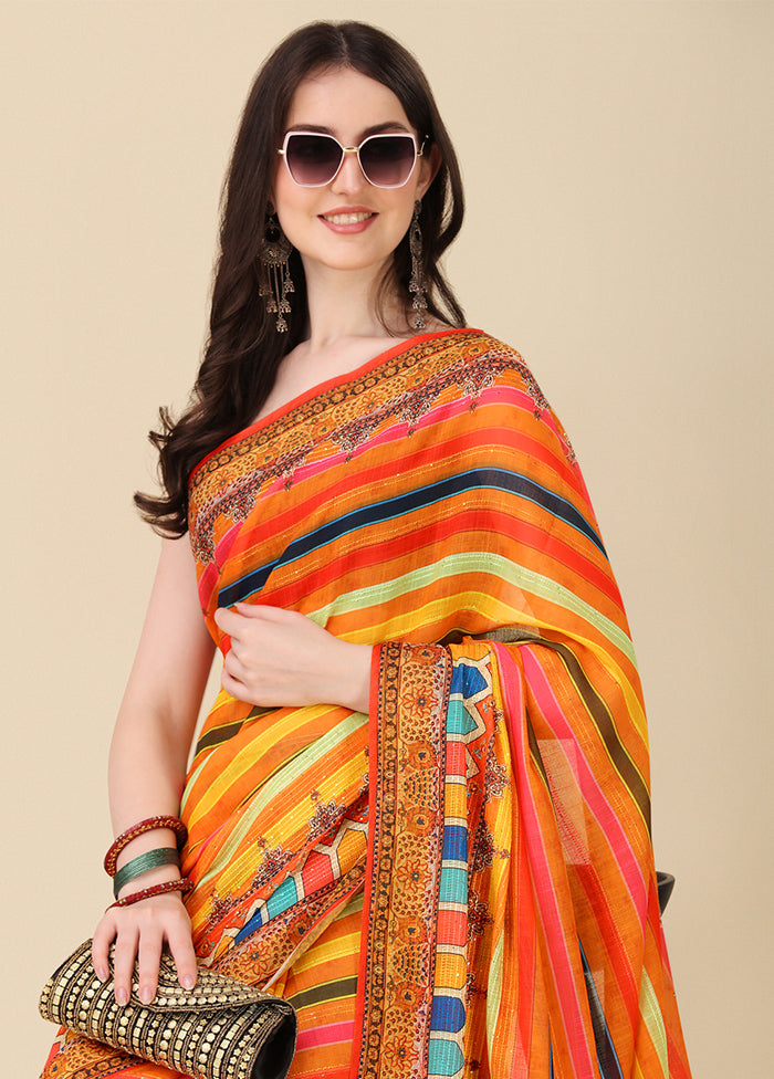 Multicolor Linen Silk Saree With Blouse Piece