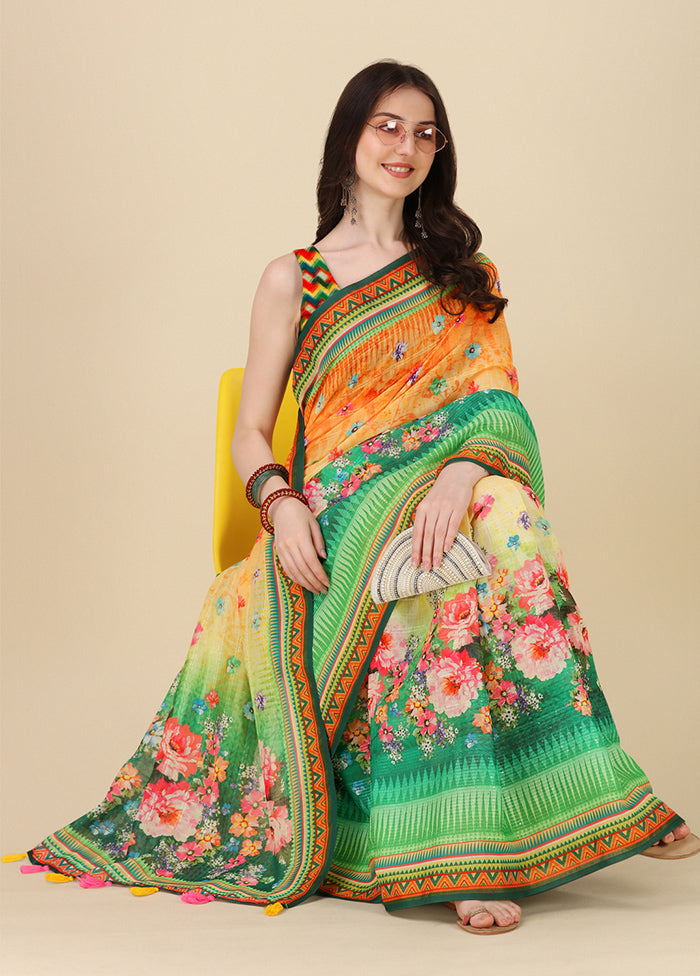 Multicolor Linen Silk Saree With Blouse Piece