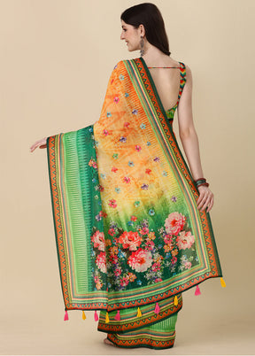 Multicolor Linen Silk Saree With Blouse Piece