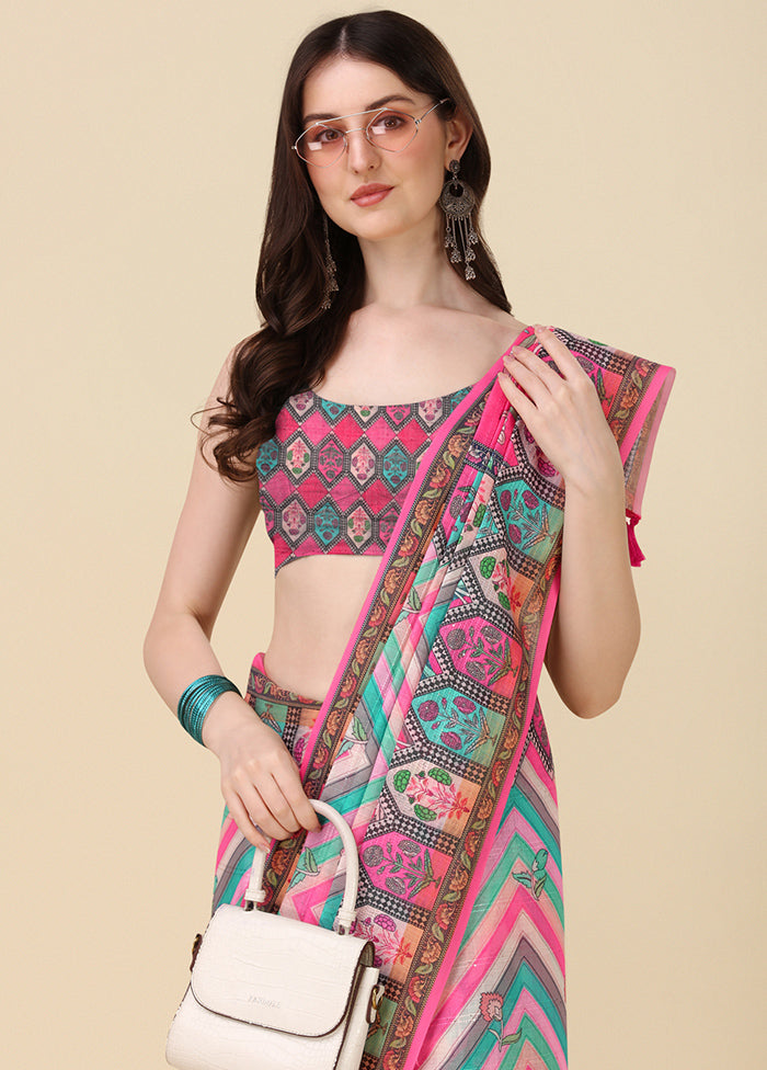 Multicolor Linen Silk Saree With Blouse Piece