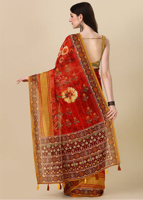 Red Linen Silk Saree With Blouse Piece